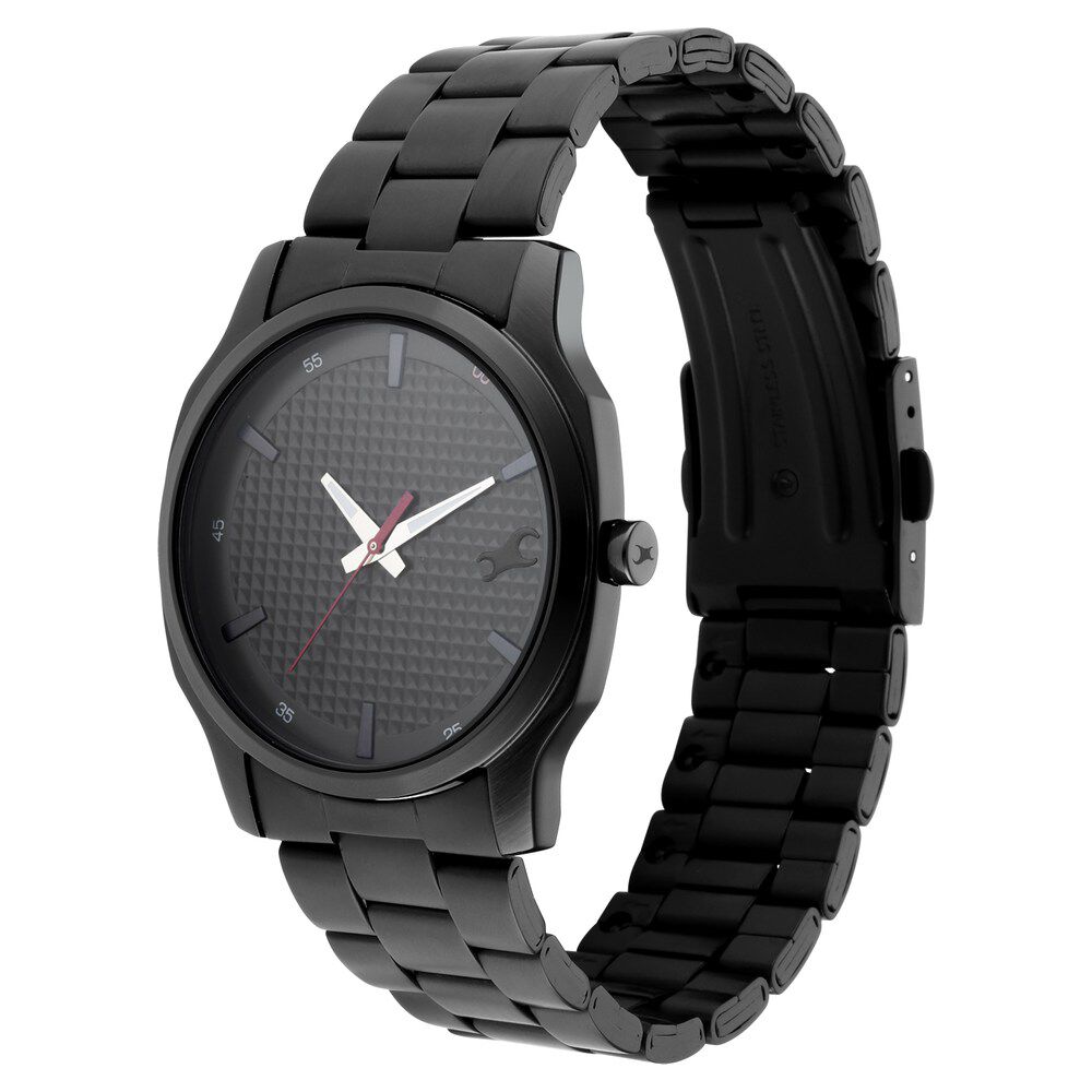 Fastrack Stunners Quartz Analog Black Dial Metal Strap Watch for Guys NR3255NM01
