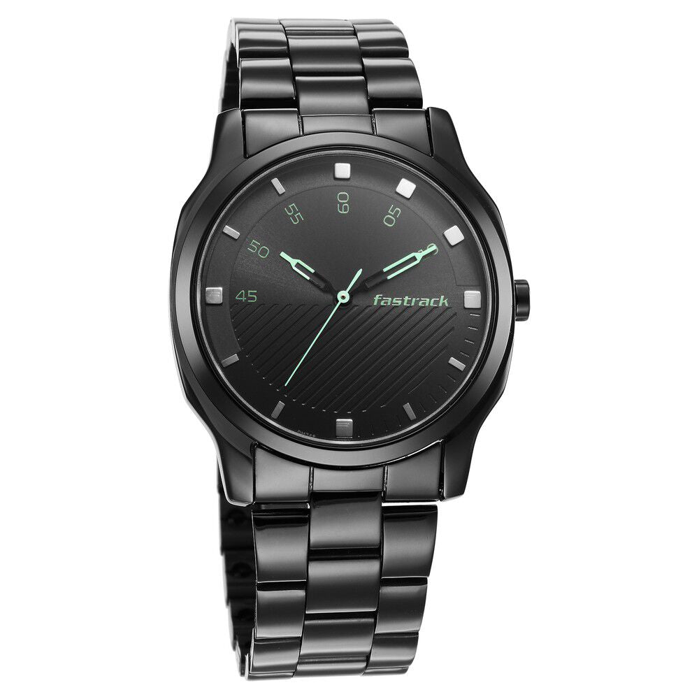 Fastrack Stunners Quartz Analog Black Dial Stainless Steel Strap Watch for Guys NS3255NM02