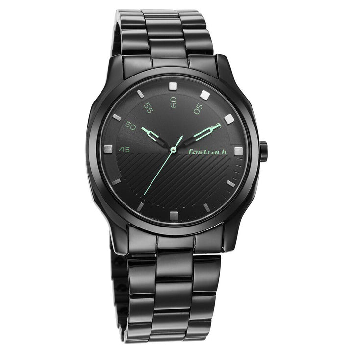 Fastrack Stunners Quartz Analog Black Dial Stainless Steel Strap Watch for Guys NS3255NM02