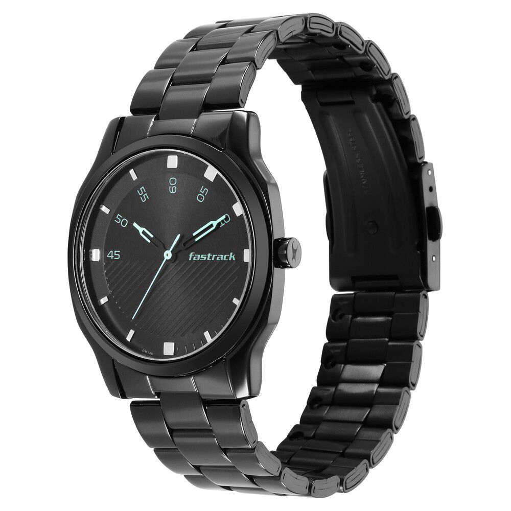 Fastrack Stunners Quartz Analog Black Dial Stainless Steel Strap Watch for Guys NS3255NM02
