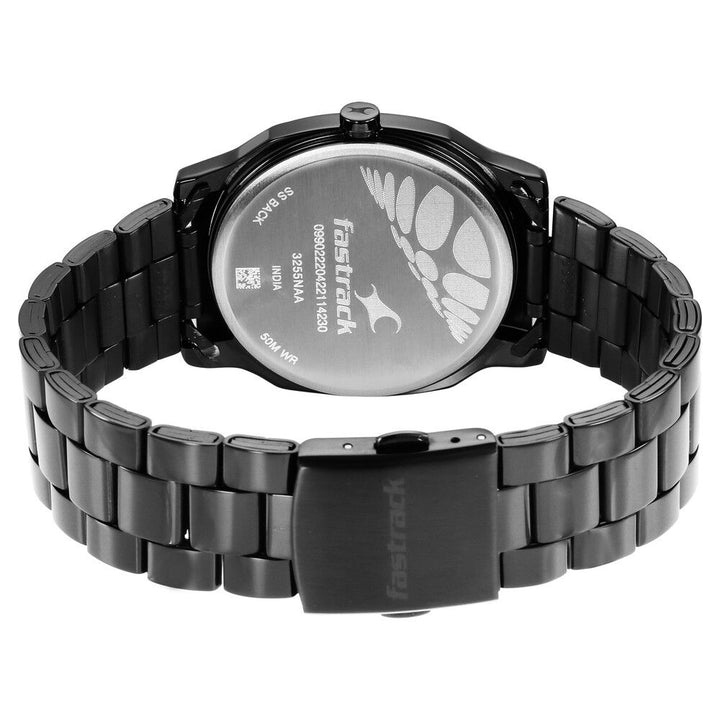 Fastrack Stunners Quartz Analog Black Dial Stainless Steel Strap Watch for Guys NS3255NM02