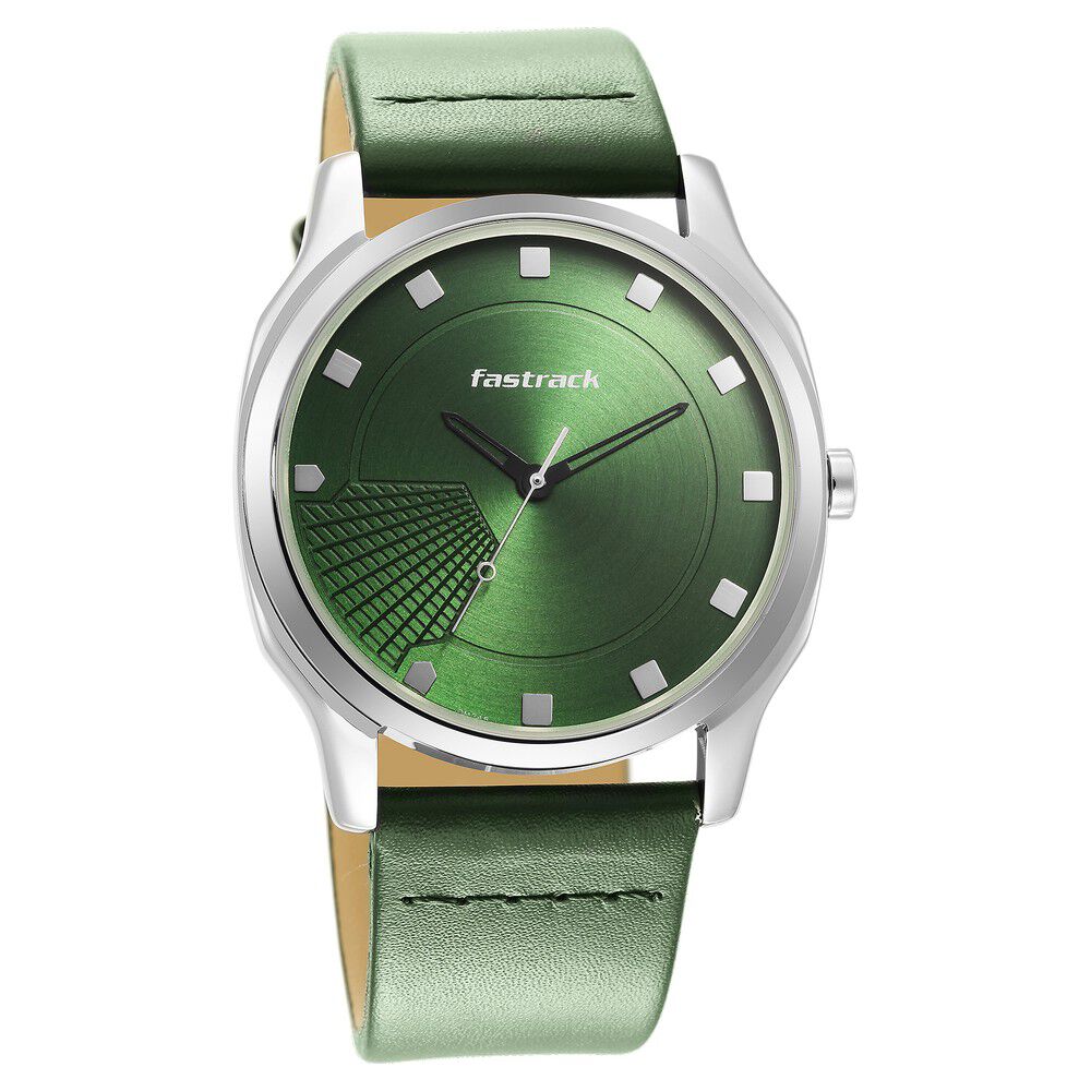 Fastrack Stunners Quartz Analog Green Dial Leather Strap Watch for Guys NS3255SL02