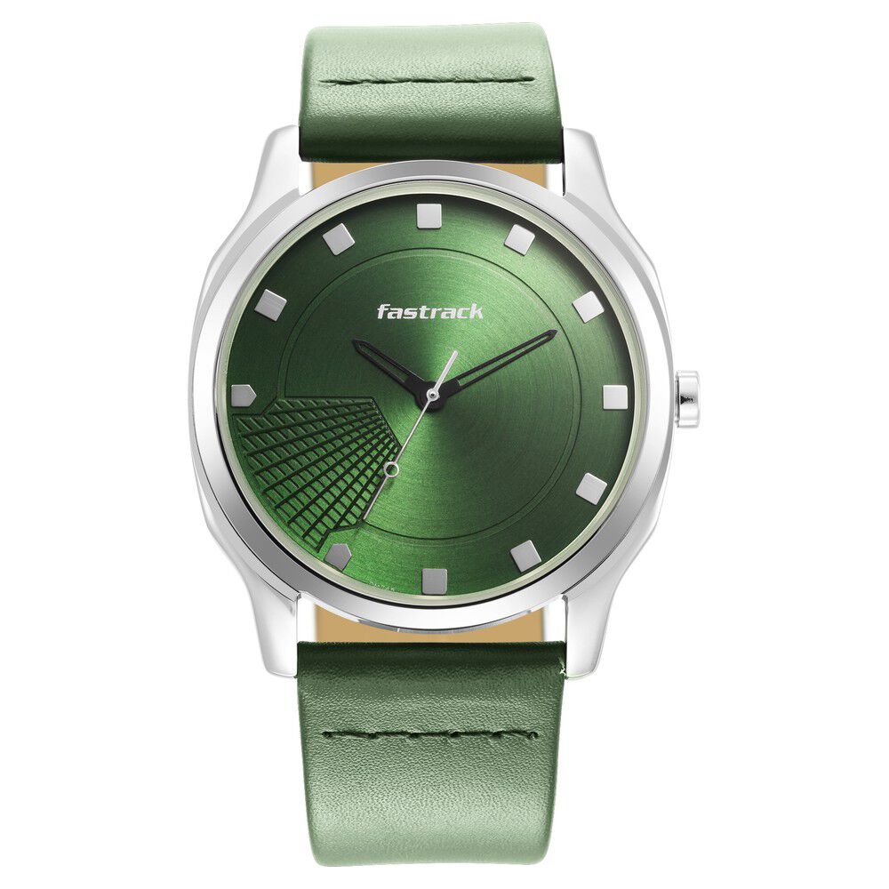 Fastrack Stunners Quartz Analog Green Dial Leather Strap Watch for Guys NS3255SL02