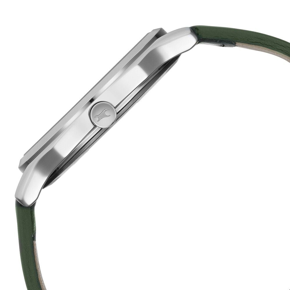 Fastrack Stunners Quartz Analog Green Dial Leather Strap Watch for Guys NS3255SL02
