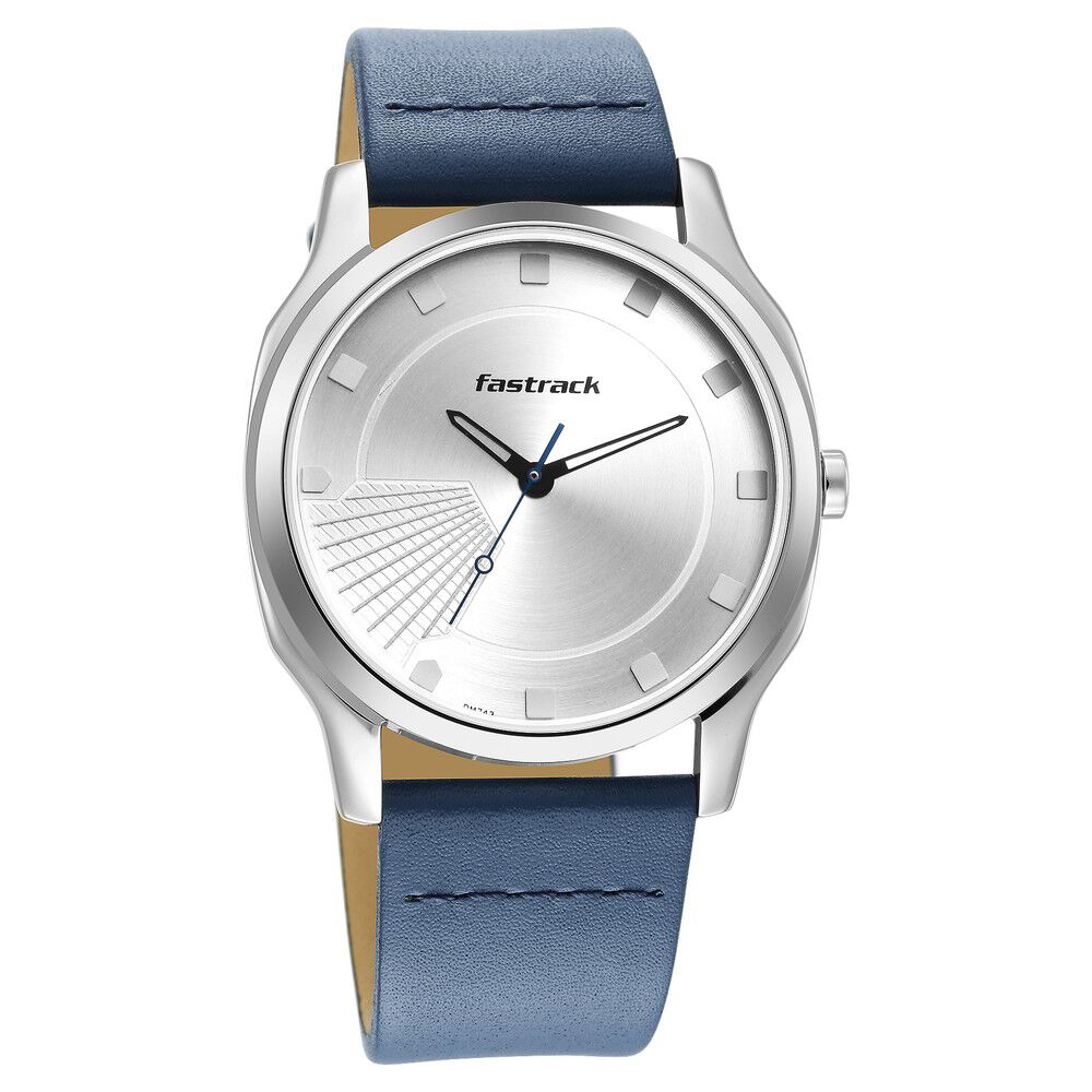 Fastrack Stunners Quartz Analog Silver Dial Leather Strap Watch for Guys NS3255SL03