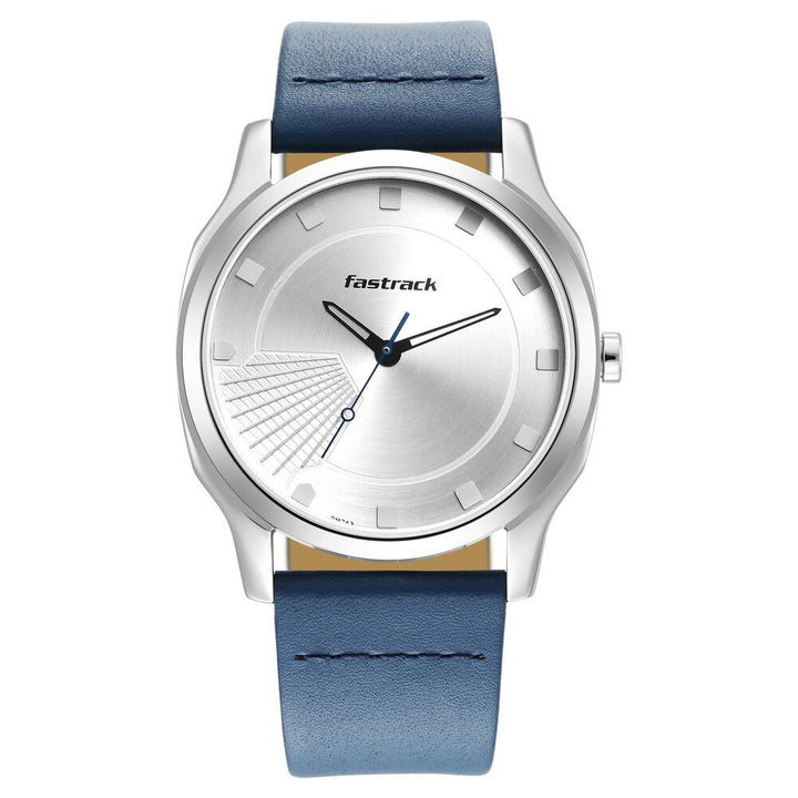 Fastrack Stunners Quartz Analog Silver Dial Leather Strap Watch for Guys NS3255SL03
