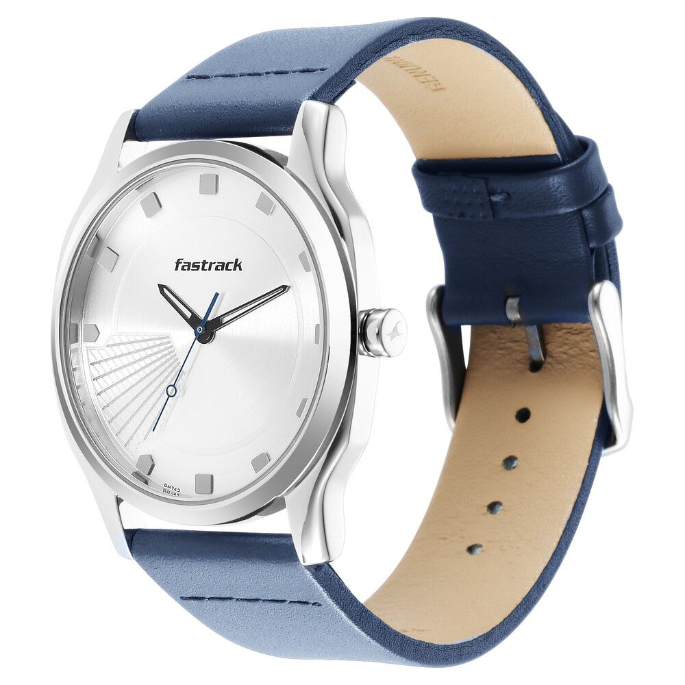 Fastrack Stunners Quartz Analog Silver Dial Leather Strap Watch for Guys NS3255SL03