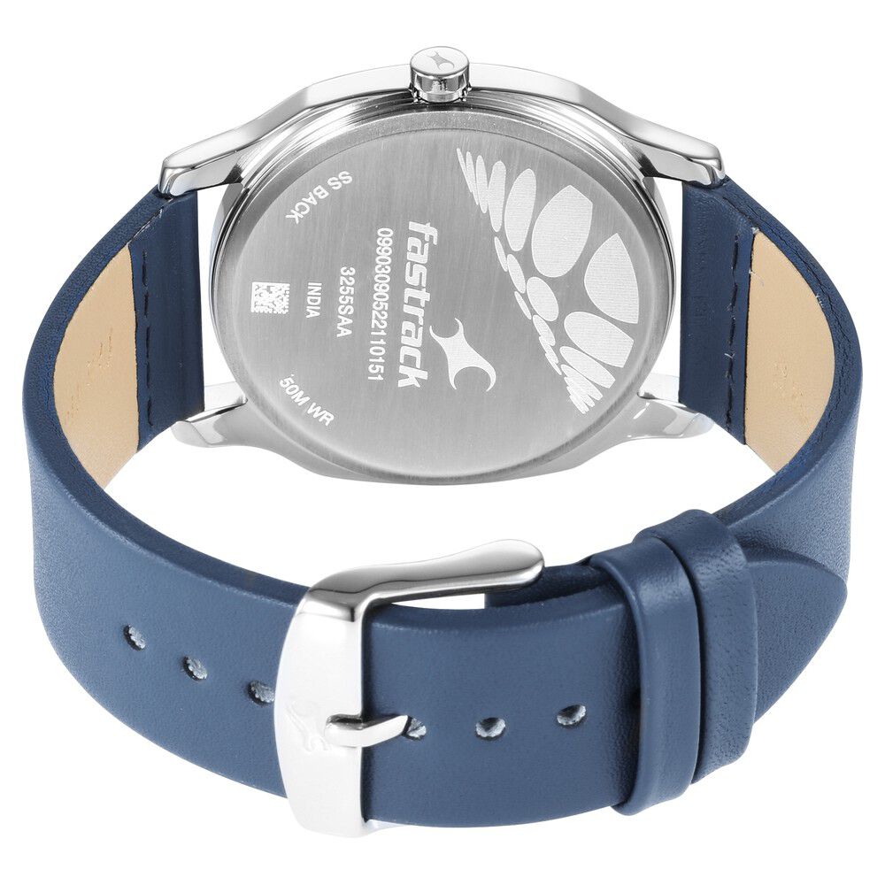 Fastrack Stunners Quartz Analog Silver Dial Leather Strap Watch for Guys NS3255SL03