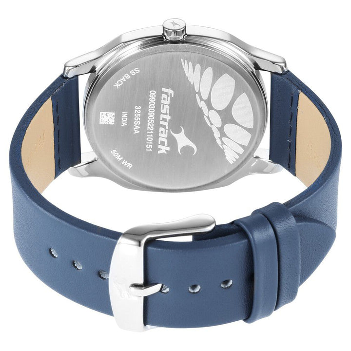 Fastrack Stunners Quartz Analog Silver Dial Leather Strap Watch for Guys NS3255SL03