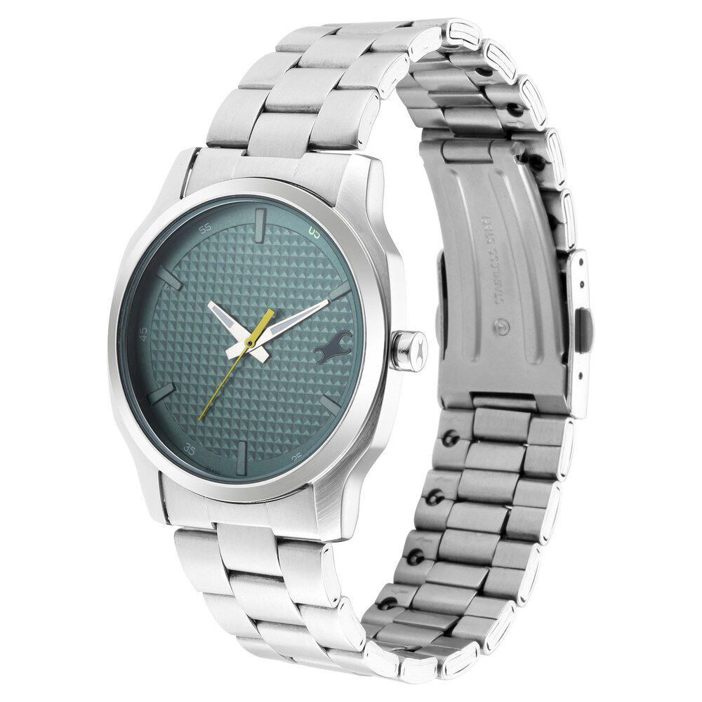 Fastrack Stunners Quartz Analog Green Dial Metal Strap Watch for Guys NR3255SM02