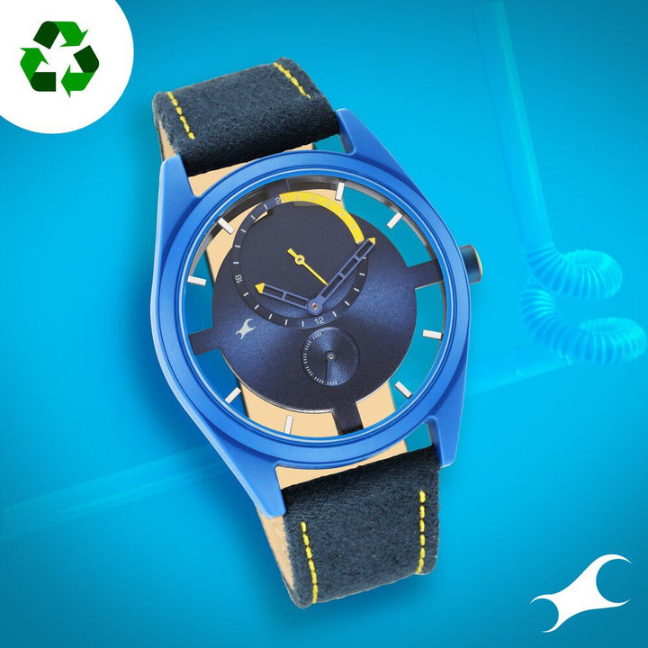 Fastrack Revibe Quartz Multifunction Blue Dial Fabric Strap Watch for Guys 3256PF01