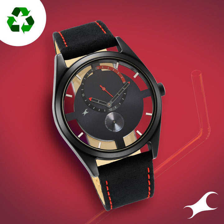 Fastrack Revibe Quartz Multifunction Black Dial Fabric Strap Watch for Guys 3256PF02