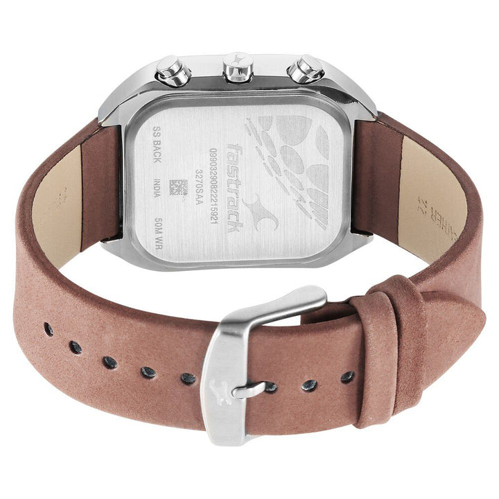 Fastrack After Dark Quartz Analog with Day and Date Brown Dial Leather Strap Watch for Guys NS3270SL01