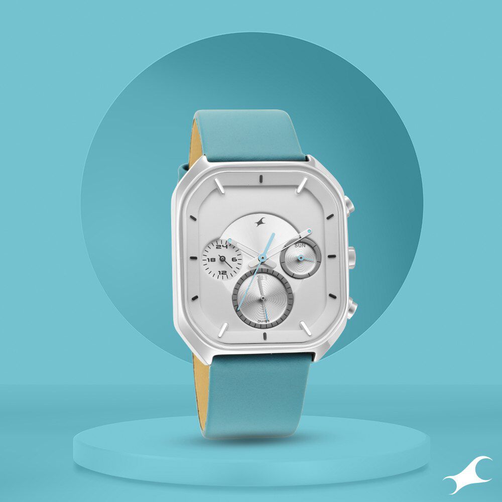 Fastrack After Dark Quartz Analog with Date White Dial Leather Strap Watch for Guys NS3270SL02