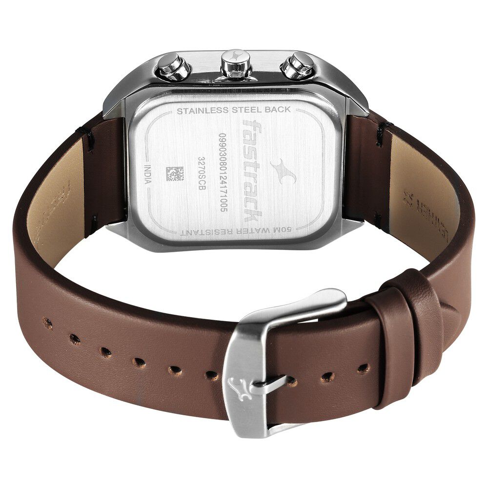 Fastrack Fleek Quartz Multifunction Grey Dial Leather Strap Watch For Guys 3270SL04