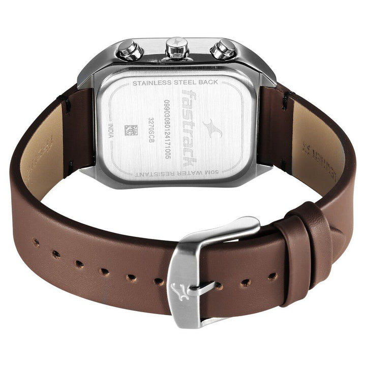 Fastrack Fleek Quartz Multifunction Grey Dial Leather Strap Watch For Guys 3270SL04