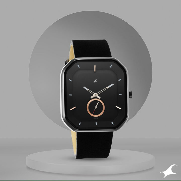 Fastrack After Dark Black Dial Leather Strap Watch for Guys NS3272NL01