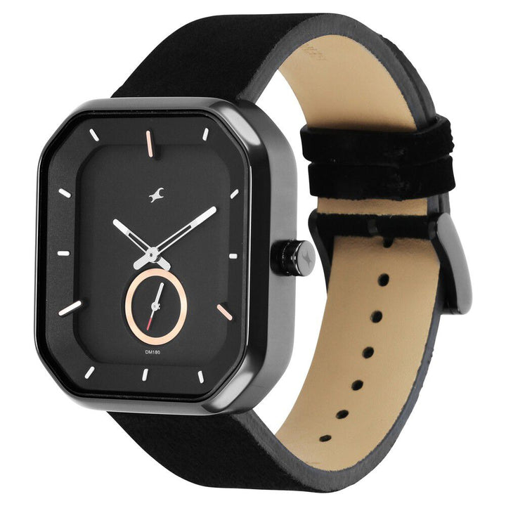 Fastrack After Dark Black Dial Leather Strap Watch for Guys NS3272NL01