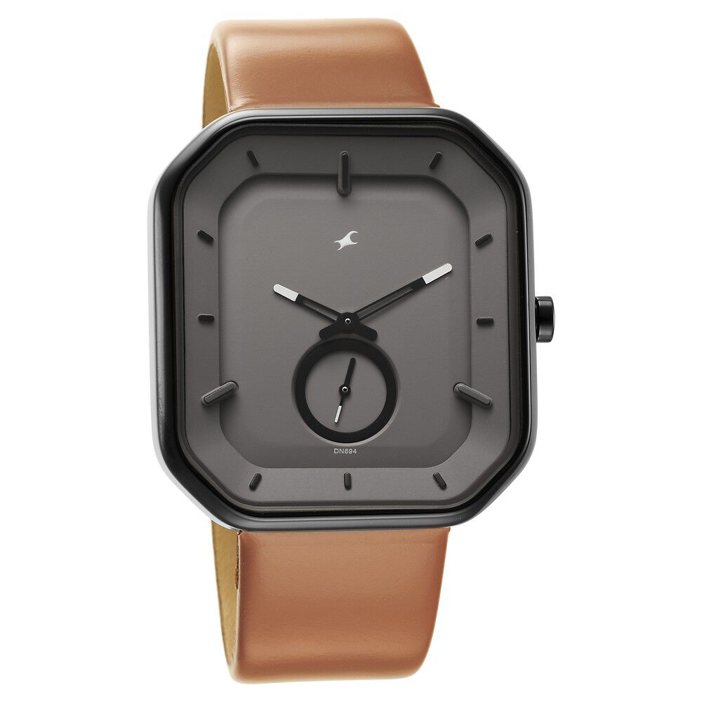 Fastrack After Dark Grey Dial Leather Strap Watch for Guys NS3272NL02