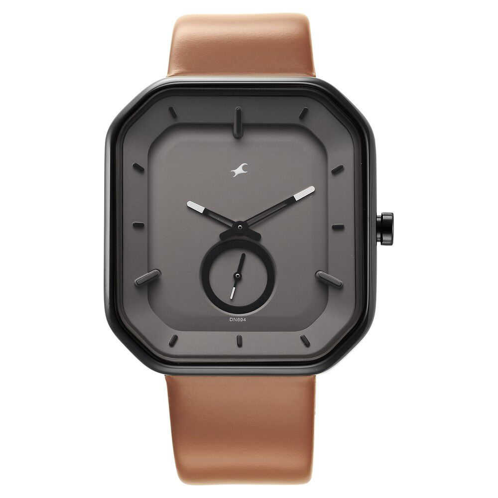 Fastrack After Dark Grey Dial Leather Strap Watch for Guys NS3272NL02