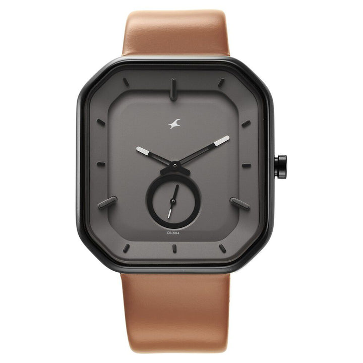 Fastrack After Dark Grey Dial Leather Strap Watch for Guys NS3272NL02