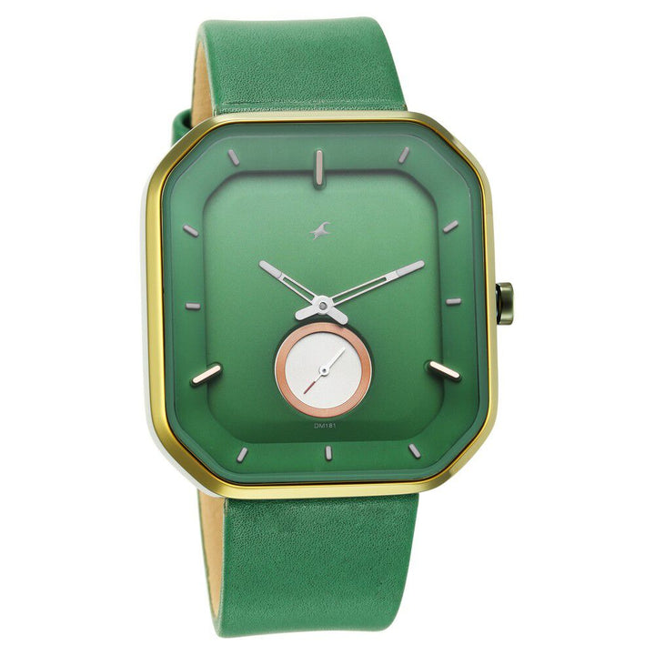 Fastrack After Dark Quartz Analog Green Dial Leather Strap Watch for Guys NR3272QL01