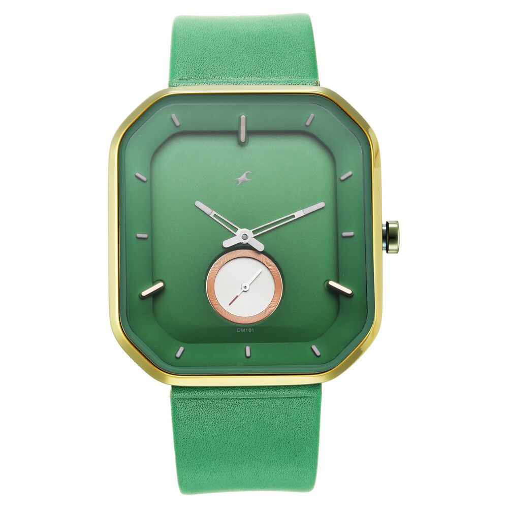 Fastrack After Dark Quartz Analog Green Dial Leather Strap Watch for Guys NR3272QL01