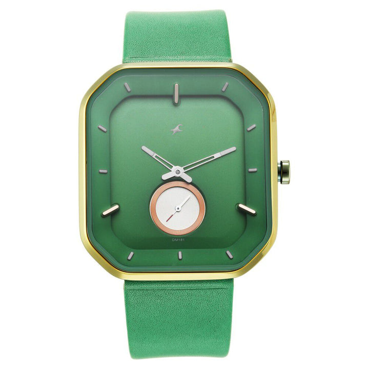 Fastrack After Dark Quartz Analog Green Dial Leather Strap Watch for Guys NR3272QL01