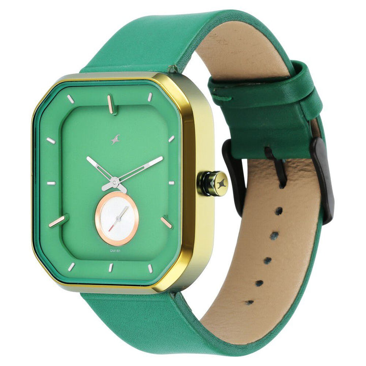 Fastrack After Dark Quartz Analog Green Dial Leather Strap Watch for Guys NR3272QL01
