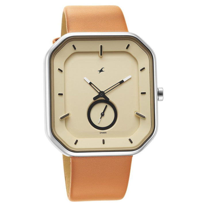 Fastrack After Dark Beige Dial Leather Strap Watch for Guys NS3272SL02