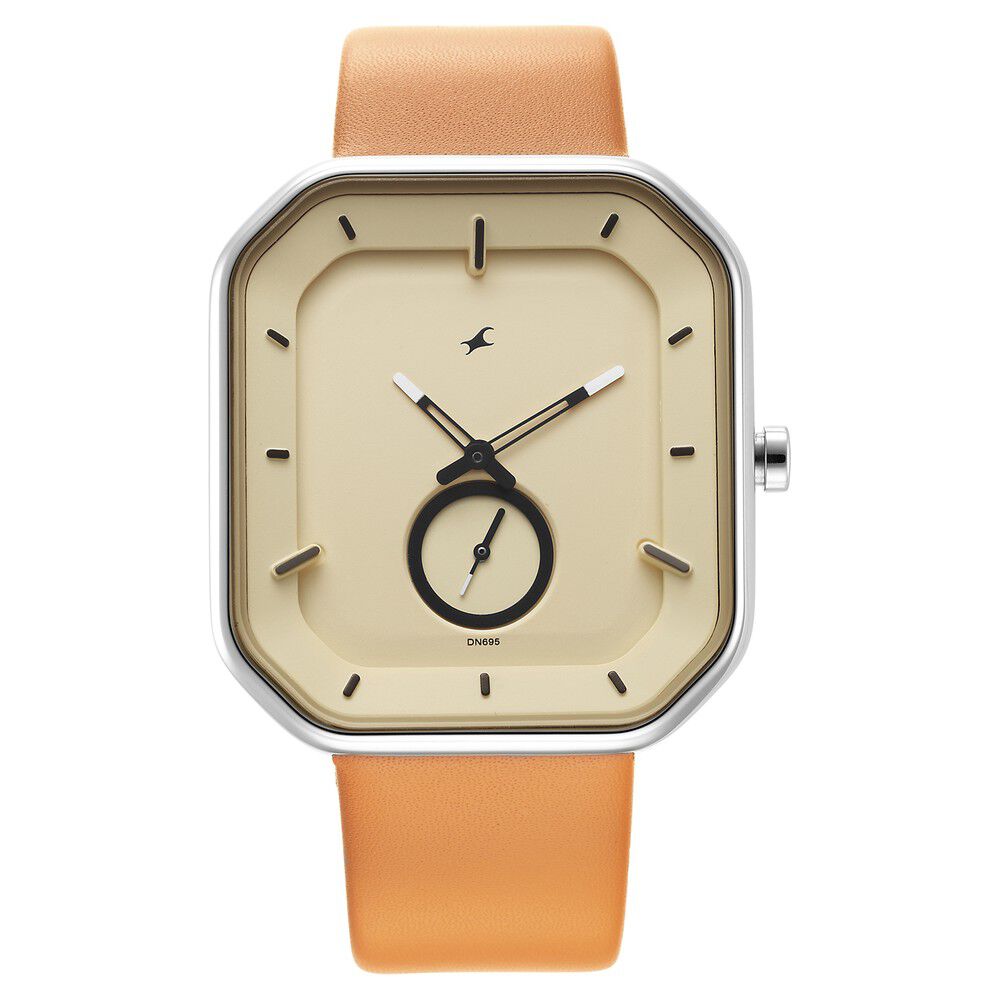 Fastrack After Dark Beige Dial Leather Strap Watch for Guys NS3272SL02