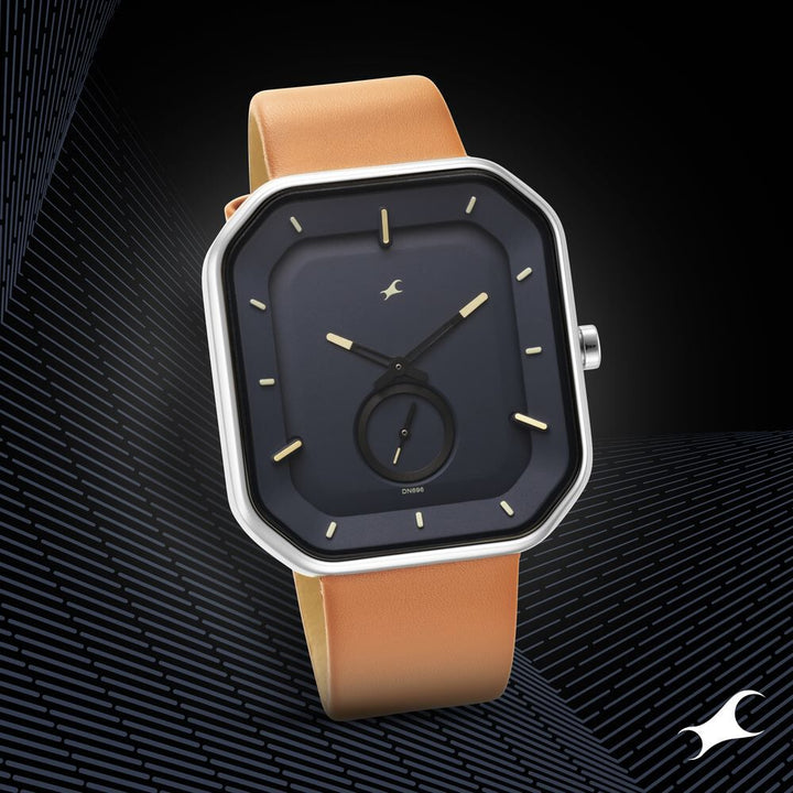 Fastrack After Dark Blue Dial Leather Strap Watch for Guys NS3272SL03