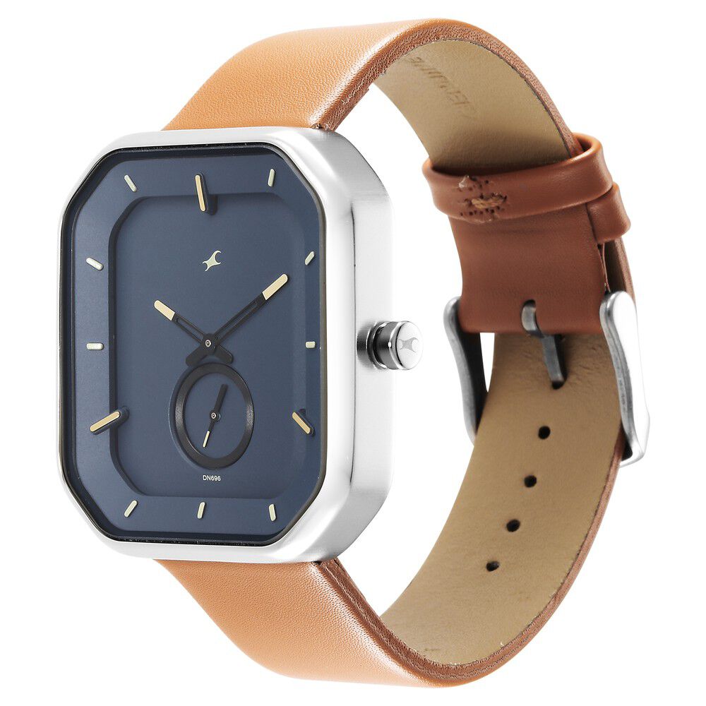 Fastrack After Dark Blue Dial Leather Strap Watch for Guys NS3272SL03