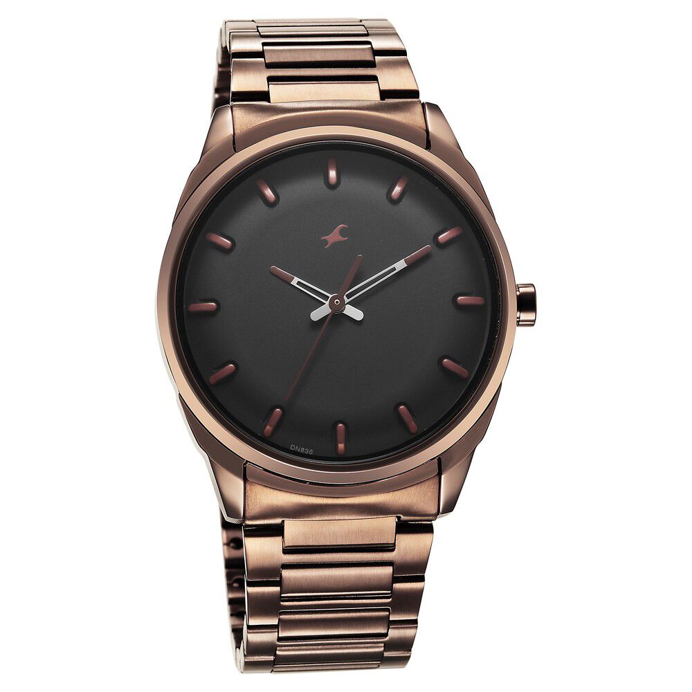 Fastrack Quartz Analog Black Dial Brown Stainless Steel Strap Watch for Guys 3273QM01