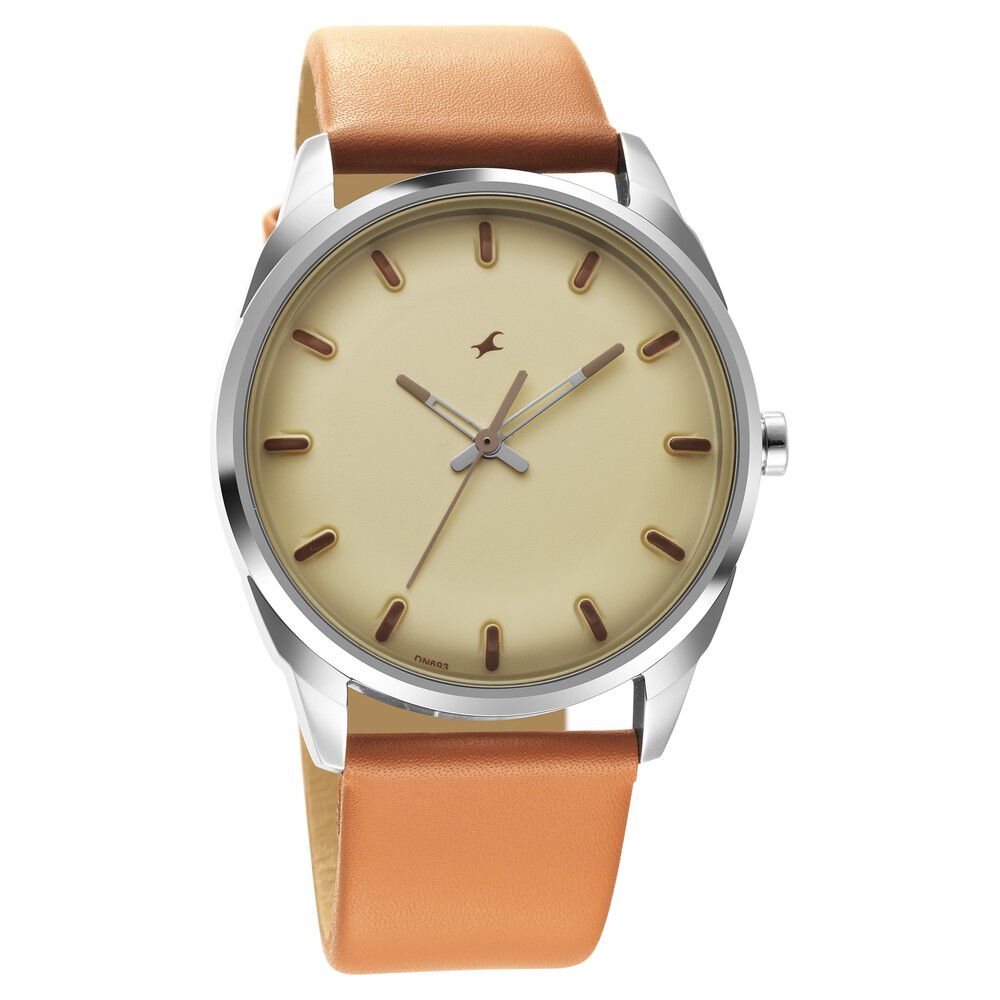 Fastrack After Dark Beige Dial Leather Strap Watch for Guys NS3273SL02