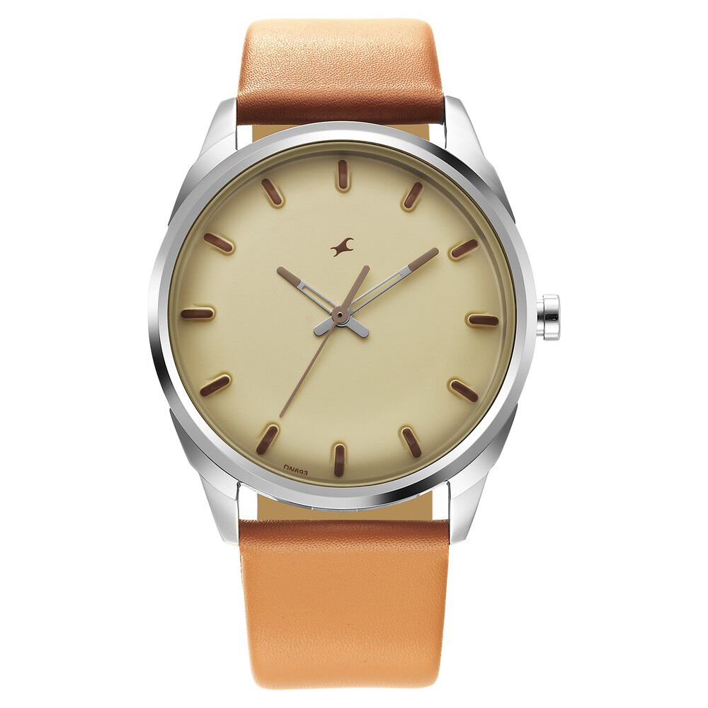 Fastrack After Dark Beige Dial Leather Strap Watch for Guys NS3273SL02