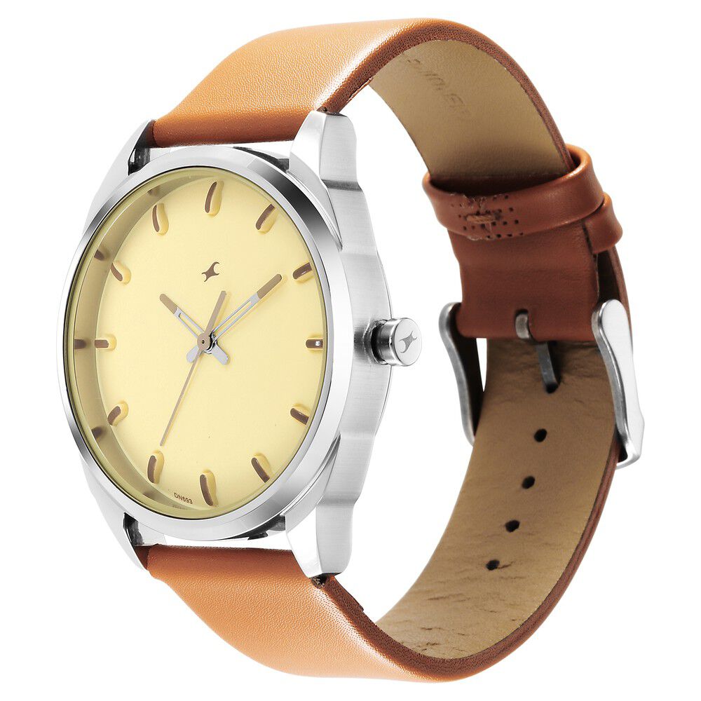 Fastrack After Dark Beige Dial Leather Strap Watch for Guys NS3273SL02