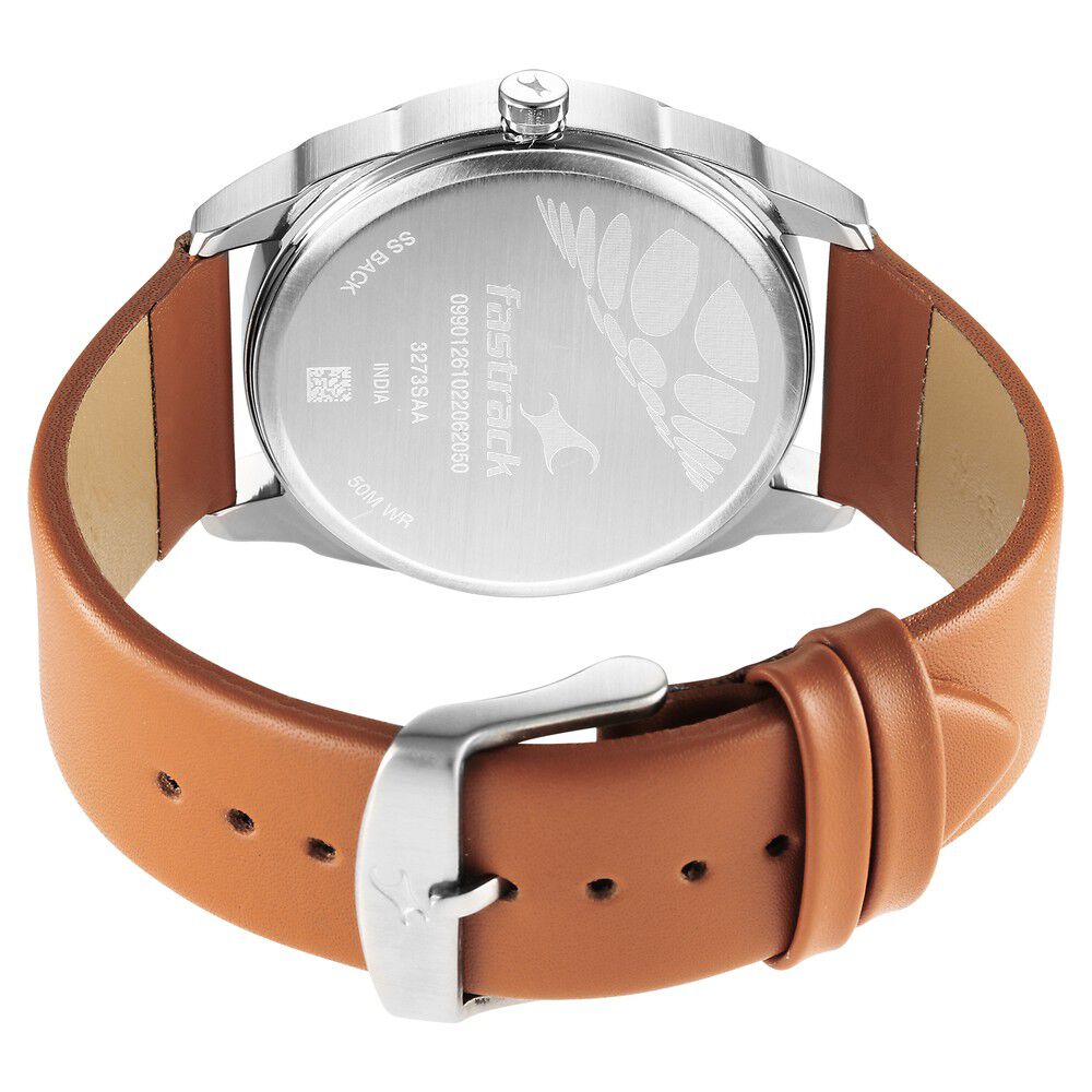 Fastrack After Dark Beige Dial Leather Strap Watch for Guys NS3273SL02