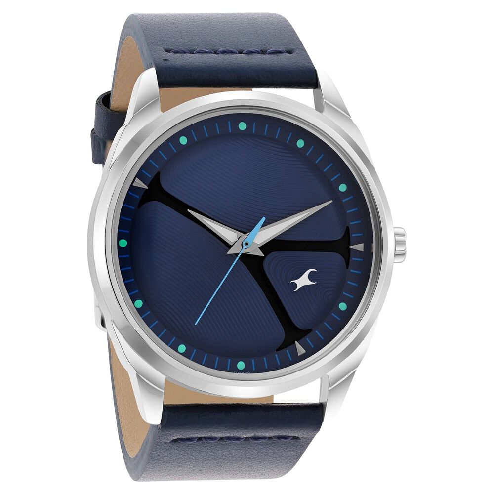 Fastrack MetaWe Quartz Analog Blue Dial Leather Strap Watch For Guys 3273SL03