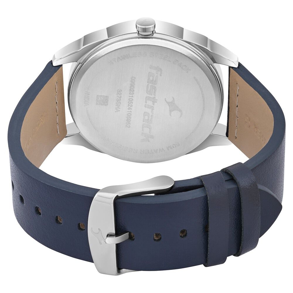Fastrack MetaWe Quartz Analog Blue Dial Leather Strap Watch For Guys 3273SL03