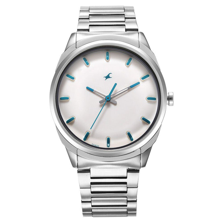 Fastrack Quartz Analog White Dial Silver Stainless Steel Strap Watch for Guys 3273SM01