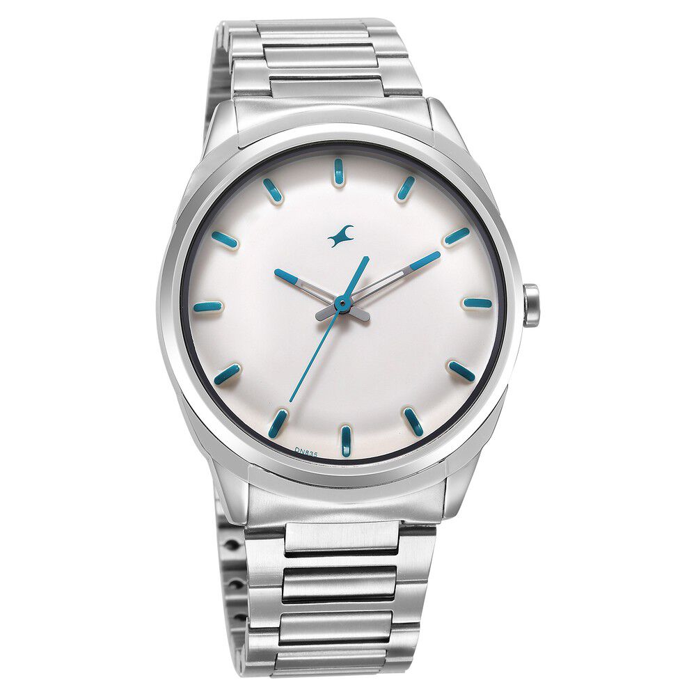 Fastrack Quartz Analog White Dial Silver Stainless Steel Strap Watch for Guys 3273SM01