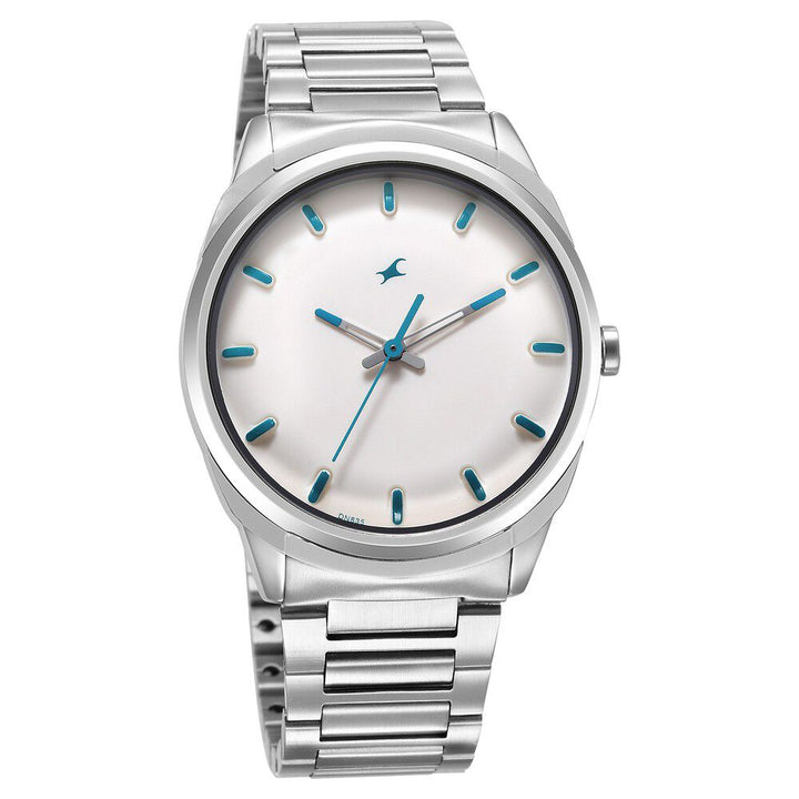 Fastrack Quartz Analog White Dial Silver Stainless Steel Strap Watch for Guys 3273SM01