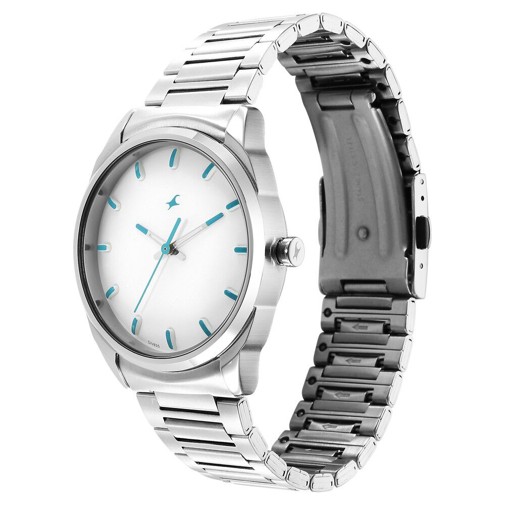 Fastrack Quartz Analog White Dial Silver Stainless Steel Strap Watch for Guys 3273SM01