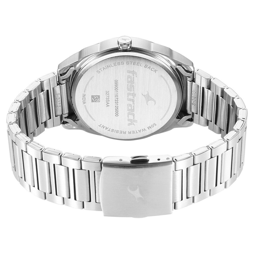Fastrack Quartz Analog White Dial Silver Stainless Steel Strap Watch for Guys 3273SM01