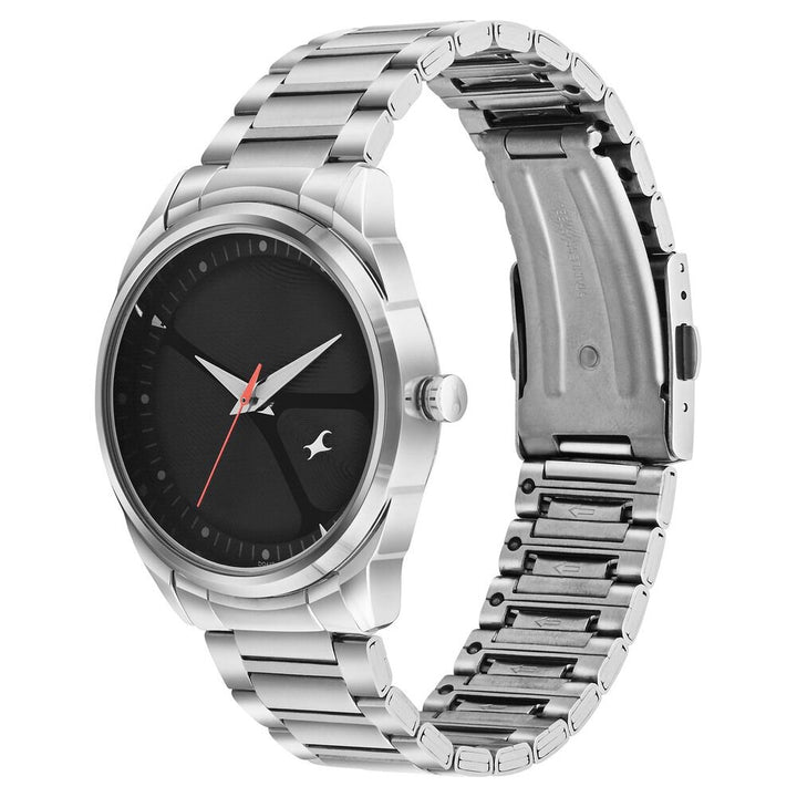 Fastrack MetaWe Quartz Analog Black Dial Stainless Steel Strap Watch For Guys 3273SM02