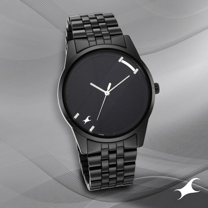 Fastrack Stunners Quartz Analog Black Dial Metal Strap Watch for Guys NR3277NM01