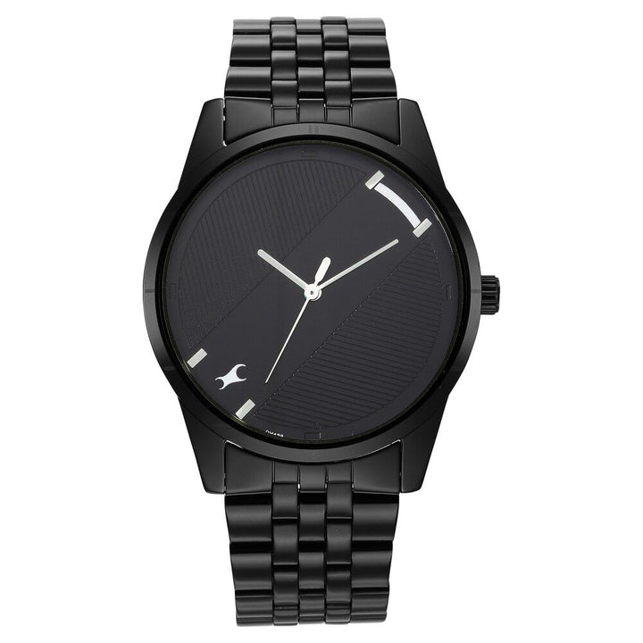 Fastrack Stunners Quartz Analog Black Dial Metal Strap Watch for Guys NR3277NM01