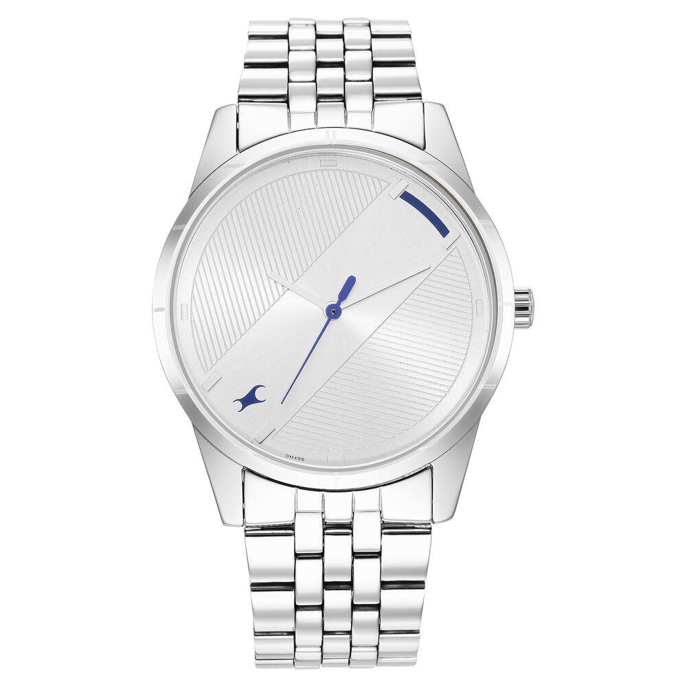 Fastrack Stunners Quartz Analog Silver Dial Metal Strap Watch for Guys NS3277SM01