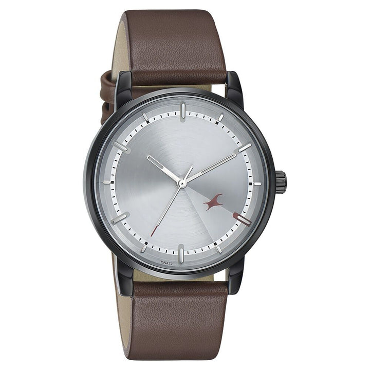Fastrack Style Up Silver Dial Leather Strap Watch for Guys NS3278NL01